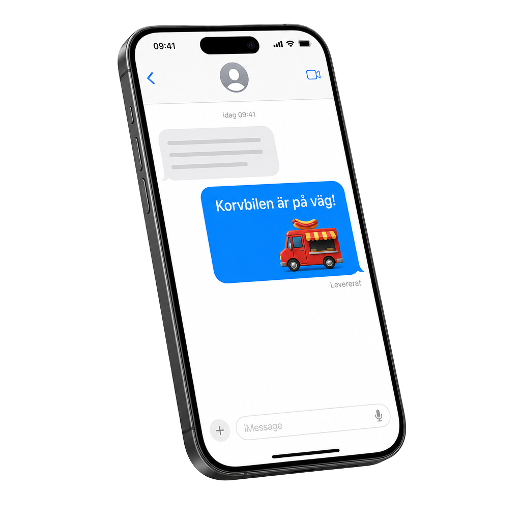Mobiltelefon som visar ett SMS från Korvbilen
