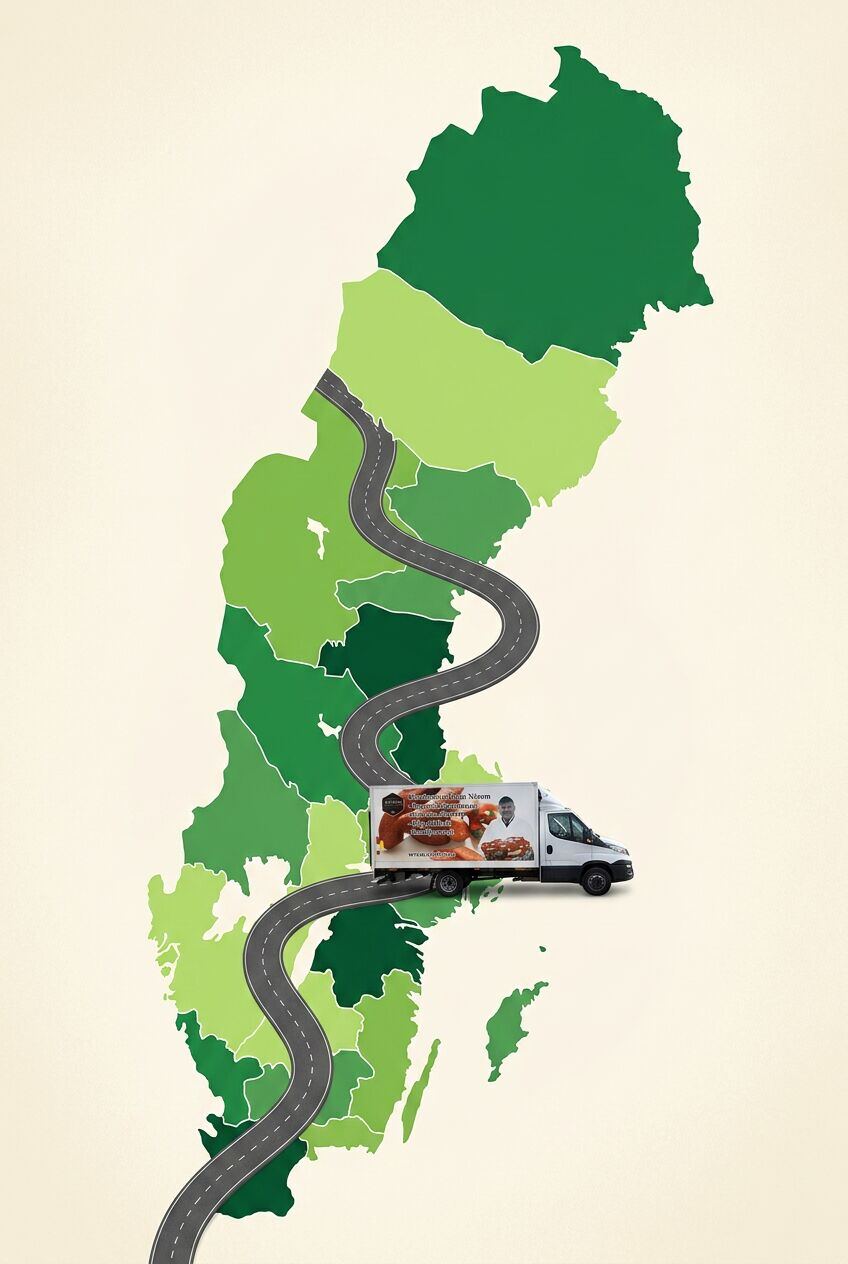 Karta över Sverige med korvbilen