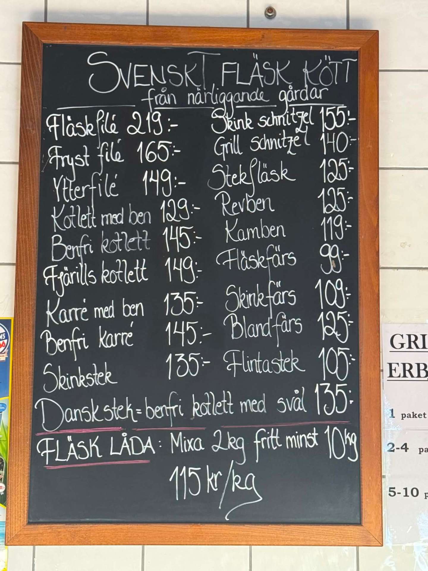 Prislista: Svenskt fläskkött från närliggande gårdar