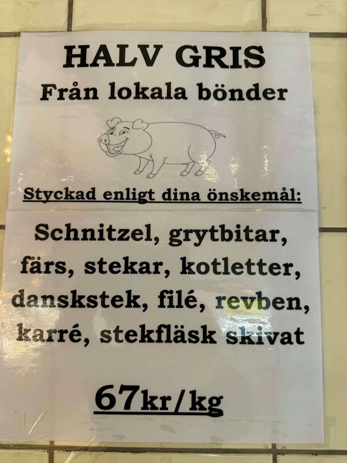 Halv gris — från lokala bönder, styckad enligt önskemål